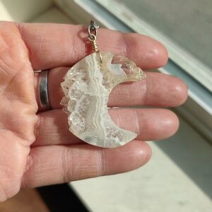 Quartz Moon Necklace On Silver Chain